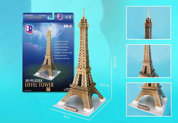3d puzzle, eiffel tower, 37 pieces, eiffeltower 3d puzzle, small easy puzzel eiffel-tower