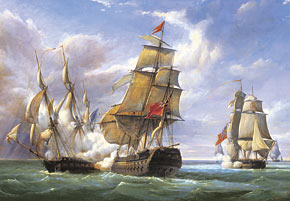 castorland, 3000 pieces jigsaw puzzle, french frigate and english vessel battle combat, painting, ji lacanonnierevsthetremendous