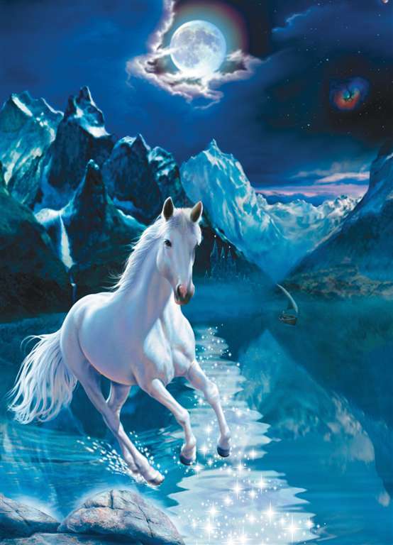 1000 Piece Jigsaw Puzzle ClementoniPuzzles White Stallion photographic fantasy fluorescent image white-stallion-fluorescent