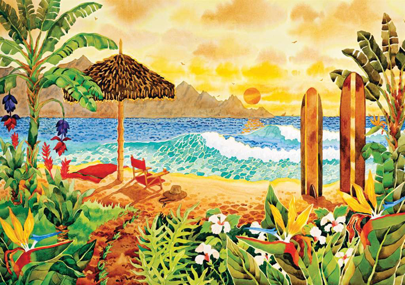 clementoni jigsaw puzzle, robin altman artwork surfing the islands, 1500pieces puzzle surfing-the-islands