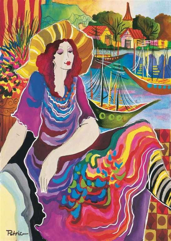 Pat Govezensky woman on a seascape art deco as 1000 Piece Puzzle by RavensburgerJigsawPuzzles woman-on-a-seascape