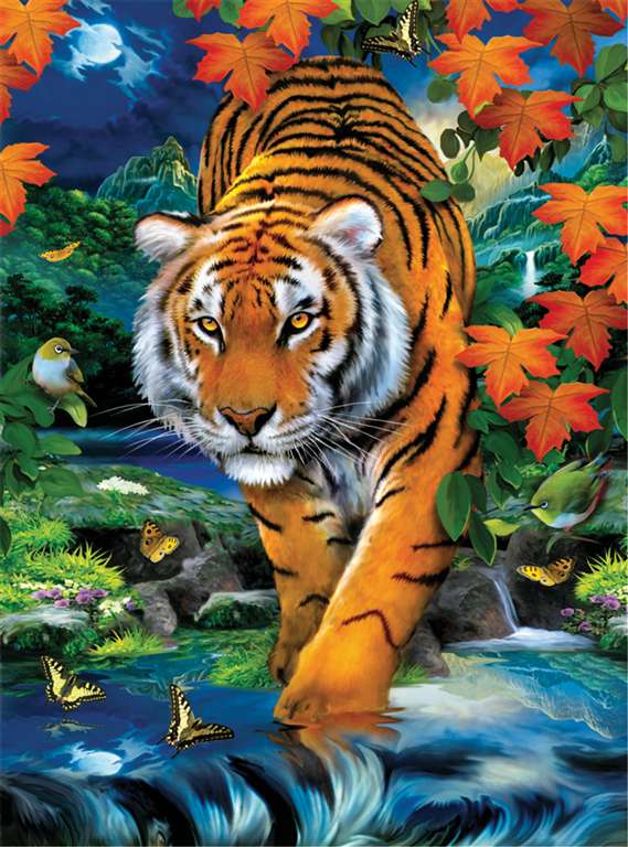clementoni jigsaw puzzle, 1000 pieces, paintin of a tiger on the prowl by howard robinson clemen on-the-prowl