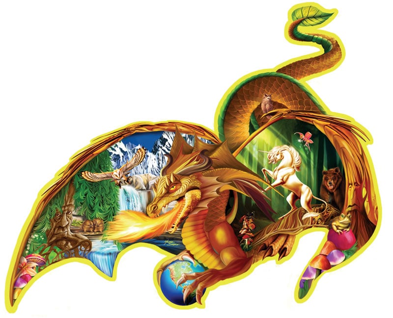 jigsaw puzzle by fx schmidt, earth dragon shaped puzzle, 1000 pieces puzzle, michaelserle earth-dragon-puzzle