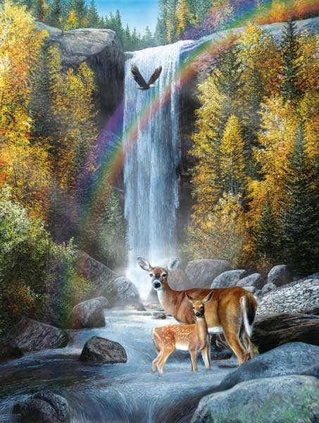 Rainbow Setting painted by Kevin Daniels 1000 piece jigsaw puzzle manufactured by suns out rainbow-setting-sunsout