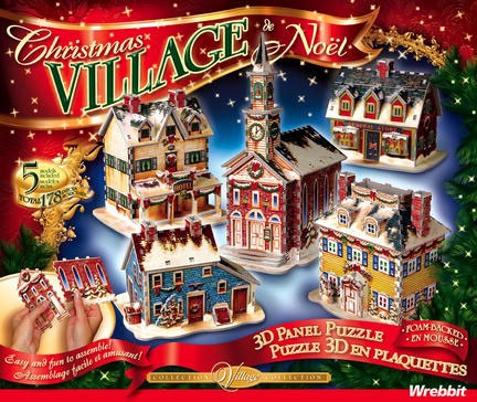 christmas village puzzles, 5 models of houses, christmas scene puzz3d wrebbit christmasvillage