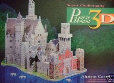 alpine castle 3d puzzle, rare milton bradley wrebbit licensed 3d jigsaw puzzle, foam puzzle alpine-castle-milton-bradley-puzz3d