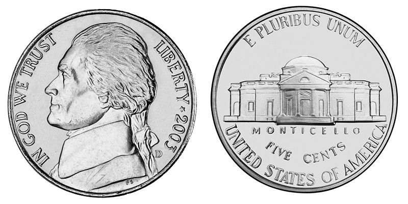 US Nickel with Thomas Jefferson