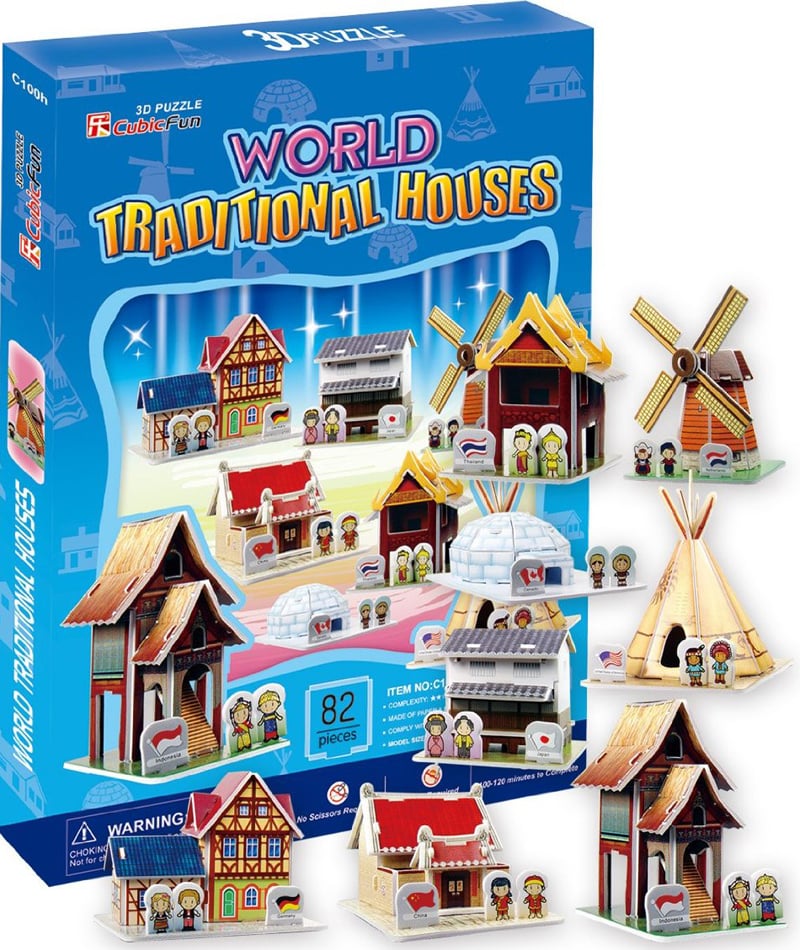 3d jigsaw puzzle, World Traditional Houses, museum quality jigsaw puzzle, daron puzzle company, puzz world-traditonal-houses