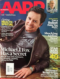 Michael J. Fox magazine cover appearance AARP April/May 2017