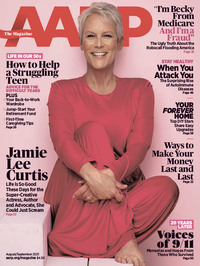 Jamie Lee Curtis magazine cover appearance AARP August/September 2021