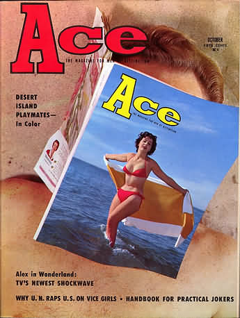 Ace October 1959 magazine back issue Ace magizine back copy Ace October 1959 Pulp Fiction Magazine Back Issue Published by A A Wyns Magazine Publishers. Desert Island Playmates - In Color.
