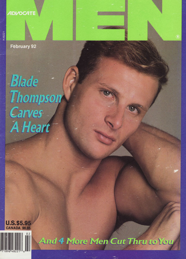 Advocate Men February 1992 magazine back issue Advocate Men magizine back copy blade thompson carves a heart wes daniels jeff townsend kevin slee pete dundee secutity force carpen