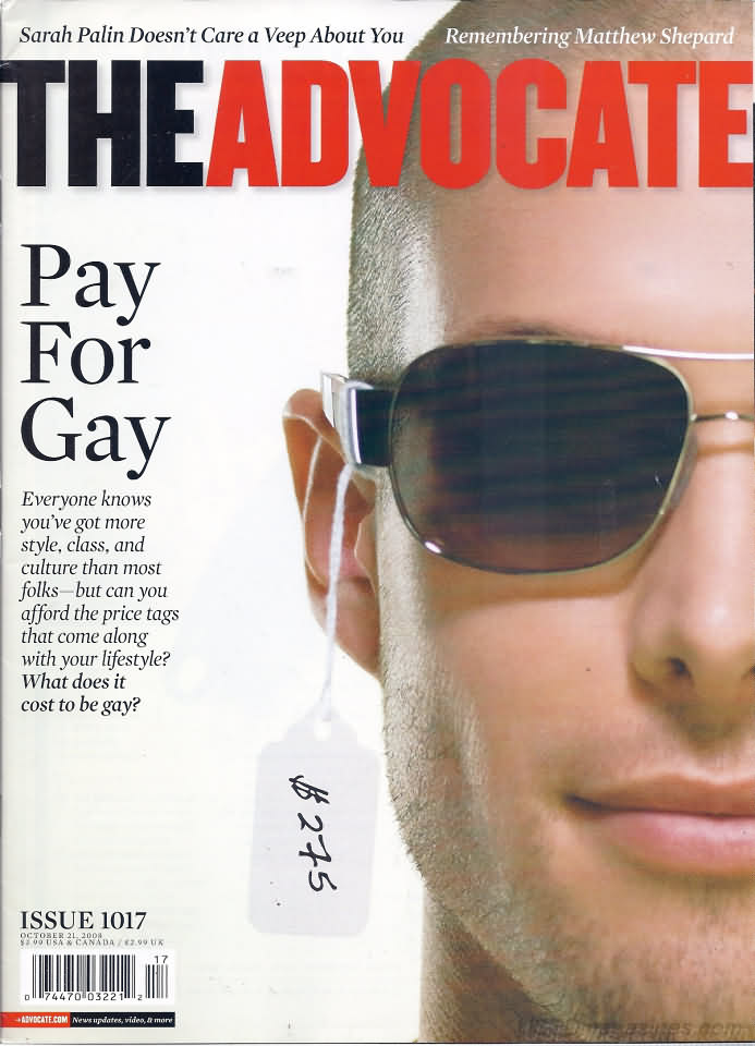 The Advocate October 21, 2008 magazine back issue The Advocate magizine back copy 