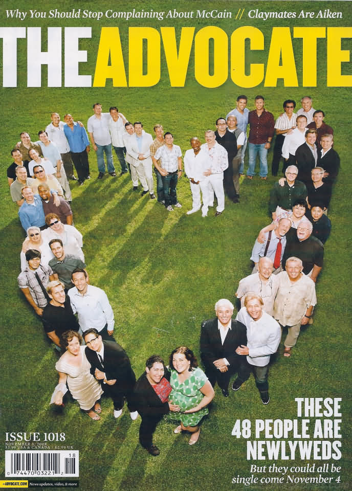 The Advocate November 4, 2008 magazine back issue The Advocate magizine back copy 