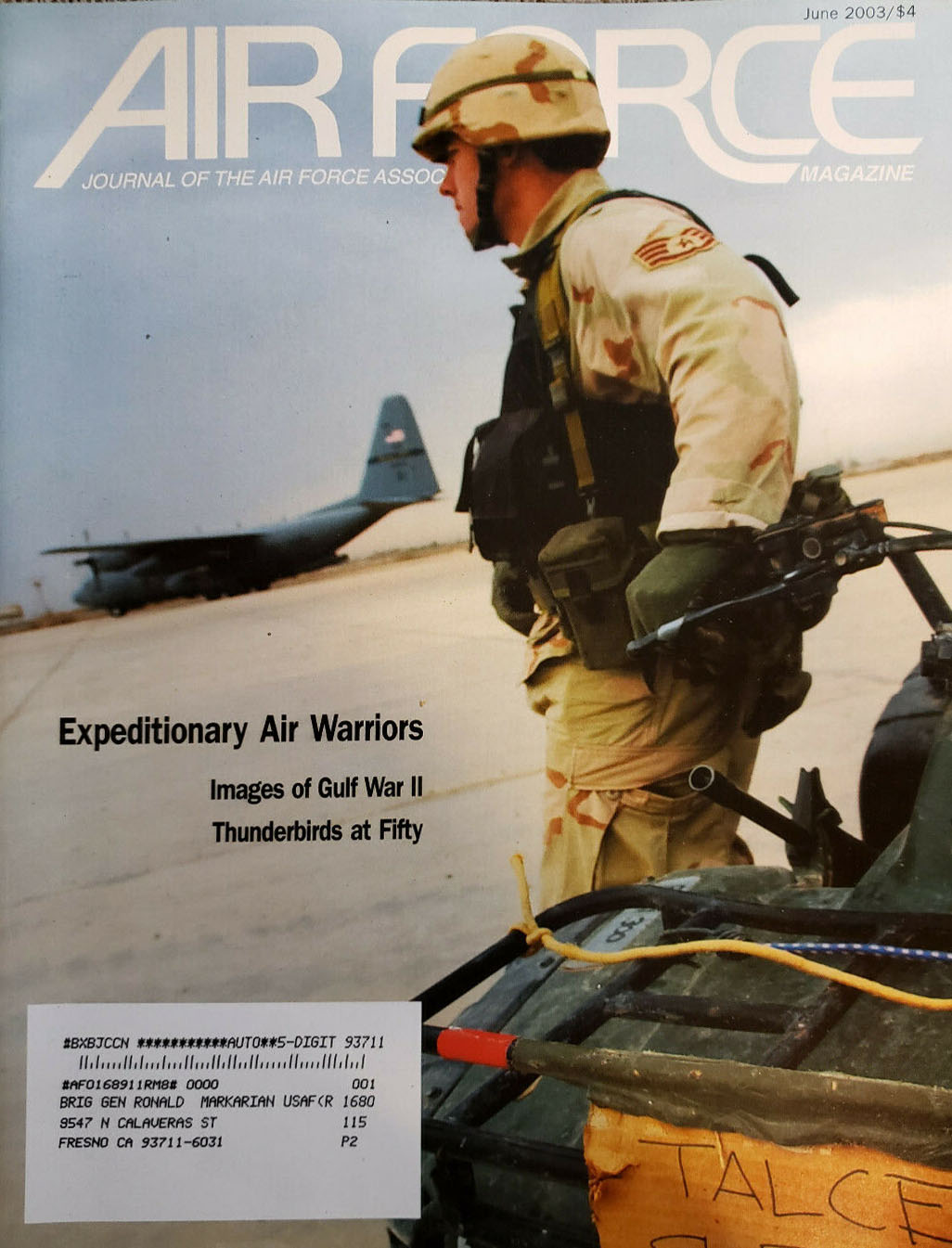 Air Force June 2003 magazine back issue Air Force magizine back copy 