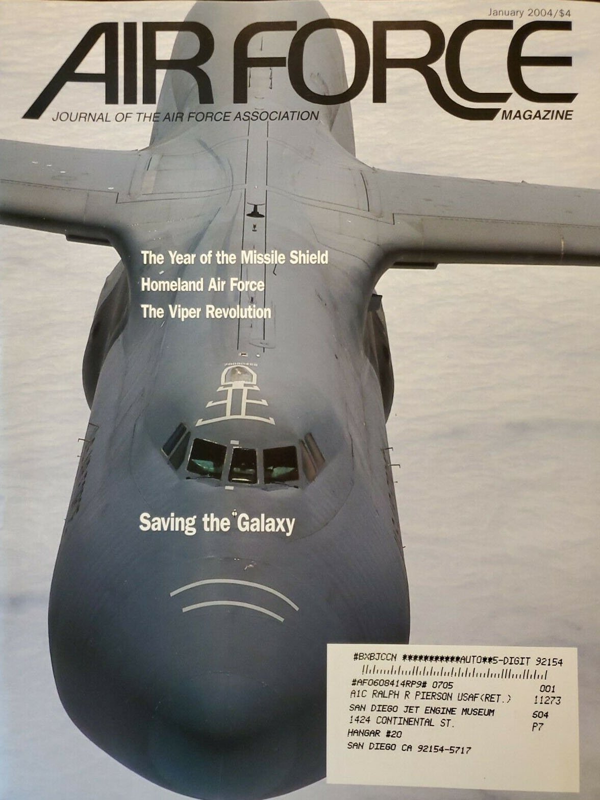 Air Force January 2004 magazine back issue Air Force magizine back copy 