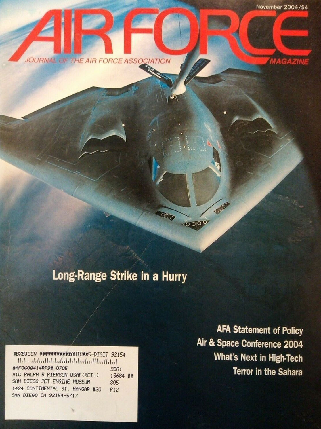 Air Force November 2004 magazine back issue Air Force magizine back copy 