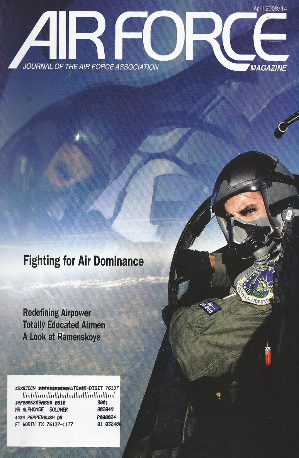 Air Force April 2008 magazine back issue Air Force magizine back copy 