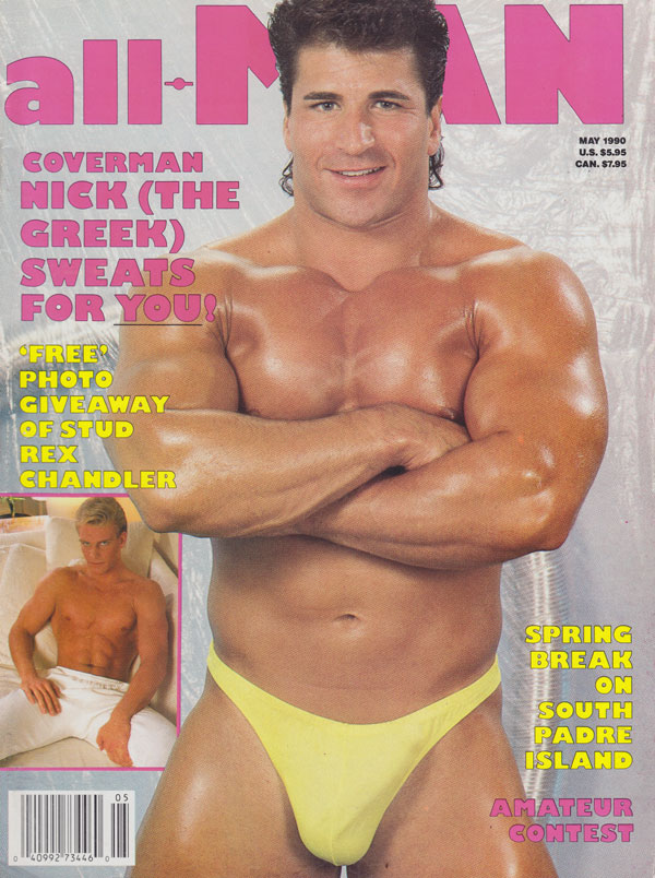 All Man May 1990, all man magazine back issues 1990 hot sweaty burly dudes huge muscles big throbbing dicks gay xxx pi, Coverguy & Centerfold Nick (The Greek) Photographed by Charlie Airwaves