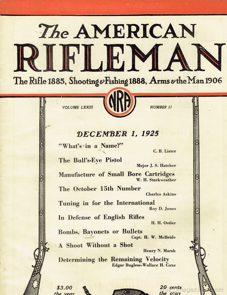 American Rifleman December 1925 magazine back issue American Rifleman magizine back copy 