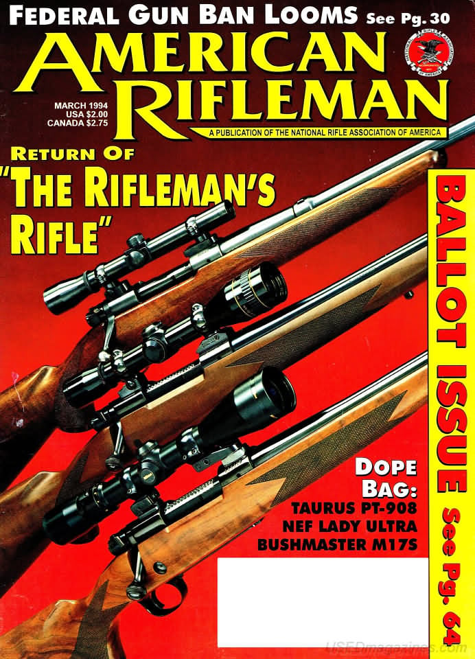 American Rifleman March 1994 magazine back issue American Rifleman magizine back copy 