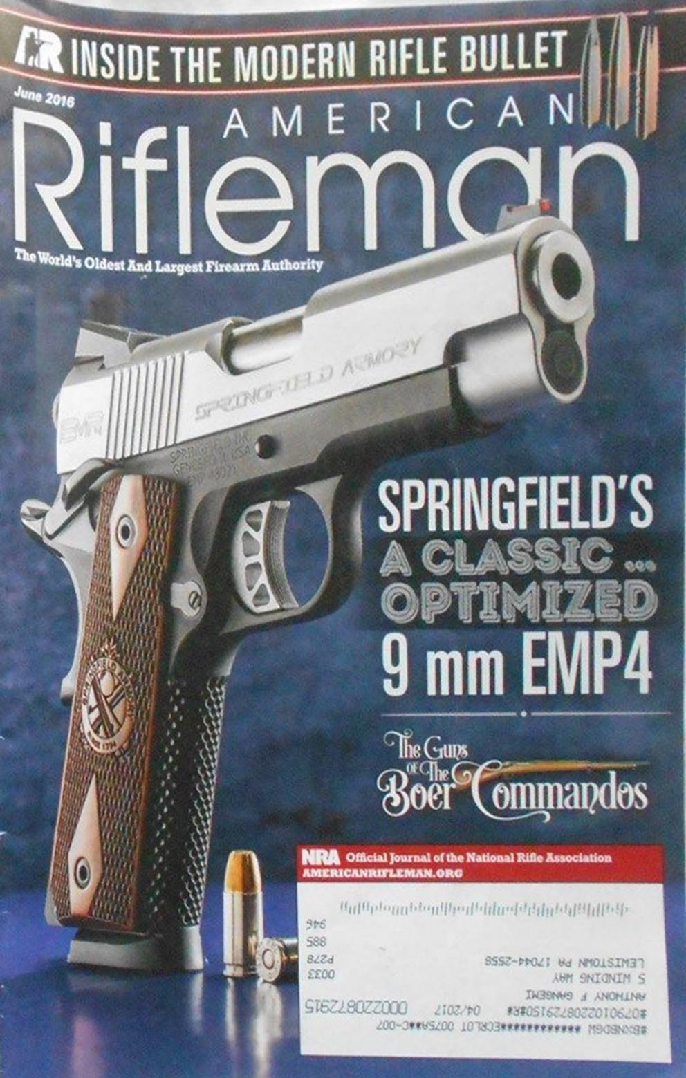 American Rifleman June 2016 magazine back issue American Rifleman magizine back copy 