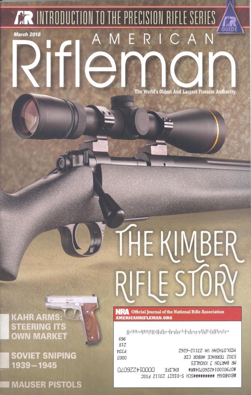 American Rifleman March 2018 magazine back issue American Rifleman magizine back copy 