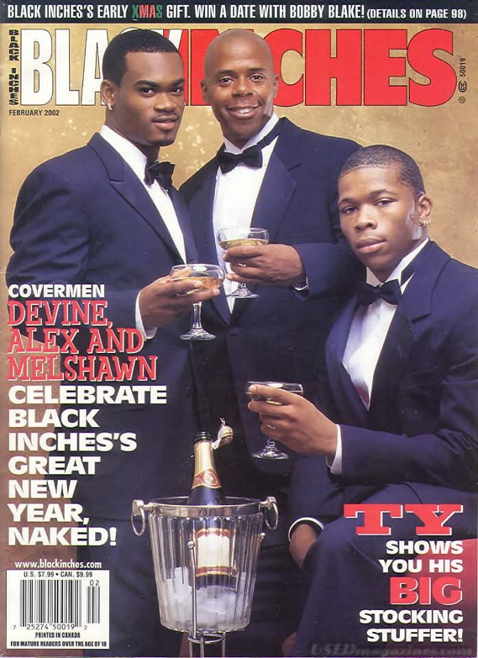 Black Inches February 2002 magazine back issue Black Inches magizine back copy Black Inches February 2002 Black Nude Men Adult Gay Magazine Back Issue Published by Black Inches Publishing. Covermen Devine Alex And Melshawn Celebrate Black Inches's Great New Year Naked!.