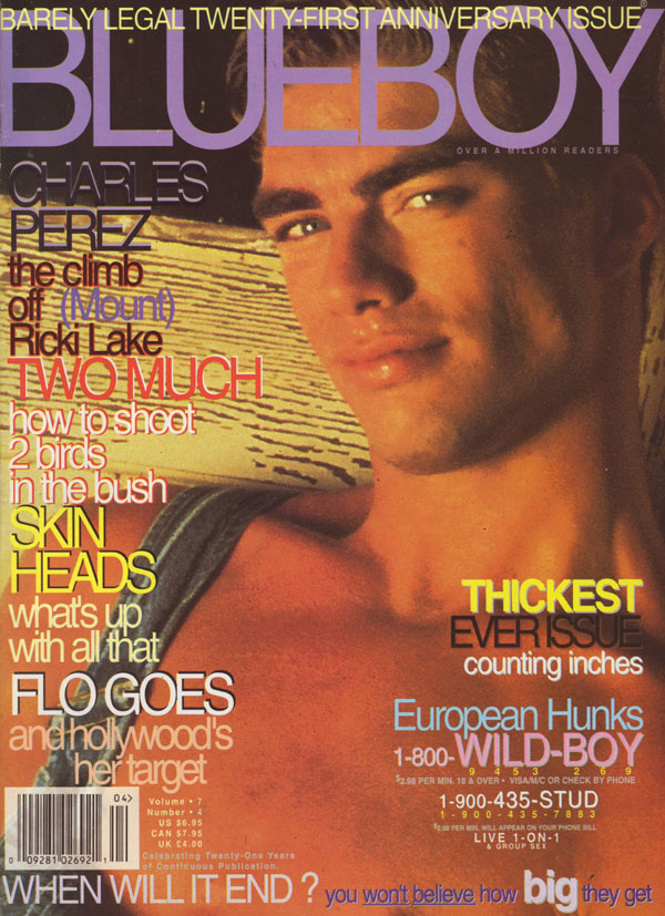 Blueboy Vol. 7 # 4 - 1996 magazine back issue Blueboy magizine back copy blueboy gay porn magazine 1996 back issues hottest dudes all nude with hard dicks huge cocks muscles
