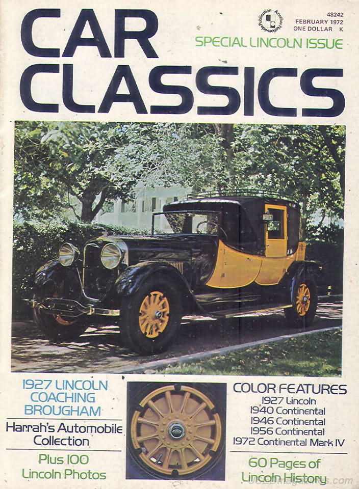 Car Classics February 1972, , 1927 Lincoln Coachinh Brougham Maga