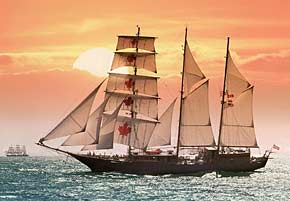 1000 pieces jigsaw puzzle by castorland, sailing ship in the sunset