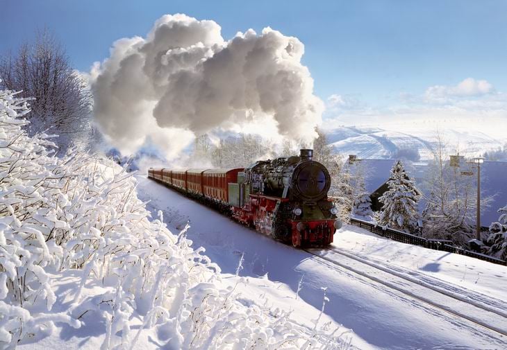 1000 pieces jigsaw puzzle by castorland, steam railway in winter steamrailwayinwinter