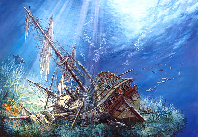 2000 pieces jigsaw puzzle by castorland, sunk galleon ship in the ocean