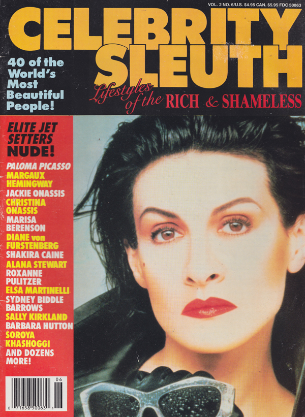 Celebrity Sleuth Vol. 2 # 6 magazine back issue Celebrity Sleuth by Volume magizine back copy Jackie Onassis,Margaux Hemingway,Elite Jet Setters Nude,World's Most Beautiful People