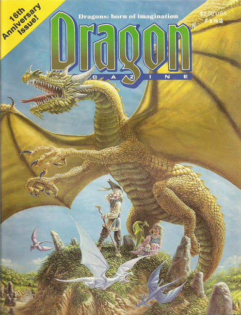 Dragon # 182 magazine back issue Dragon magizine back copy 
