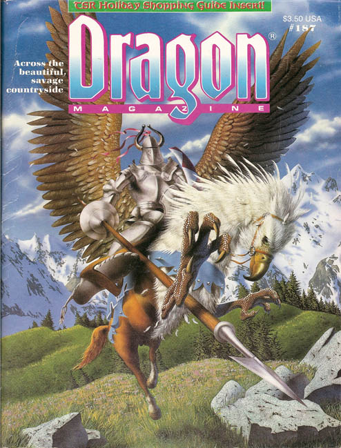 Dragon # 187 magazine back issue Dragon magizine back copy 