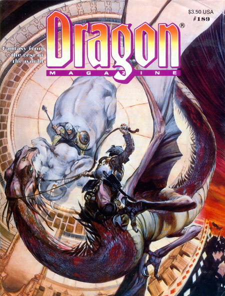 Dragon # 189 magazine back issue Dragon magizine back copy 