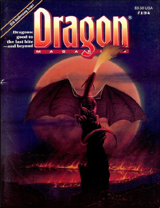 Dragon # 194 magazine back issue Dragon magizine back copy 