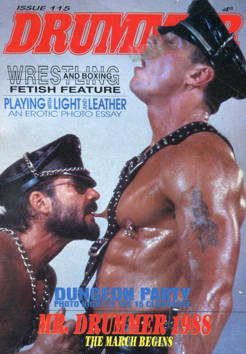 Drummer # 115 magazine back issue Drummer magizine back copy Drummer # 115 Gay Leather BDSM Subculture Adult Mens Magazine Back Issue Homosexual San Francisco Publishing. Wrestling And Boxing Fetish Feature.