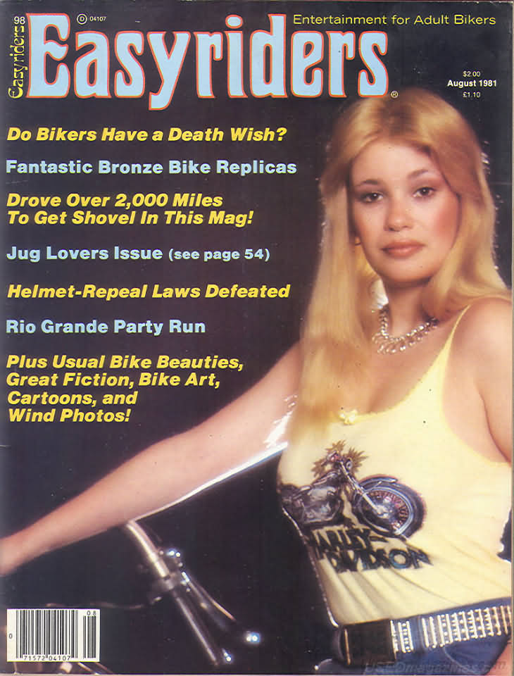 Easyriders August 1981 magazine back issue Easyriders magizine back copy Easyriders August 1981 Adult Motorcycle Magazine Back Issue Published by Paisano Publications Since 1970. Do Bikers Have A Death Wish?.