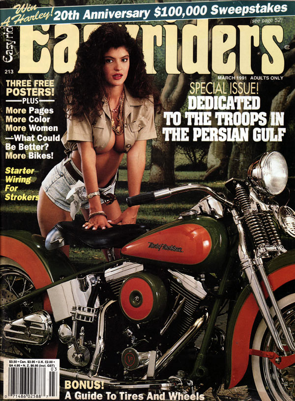 Easy Riders # 213 - March 1991 magazine back issue Easyriders magizine back copy easyriders march 1991 issue, hot biker girl on cover, nude girl, back issues 1991 available, bikes,