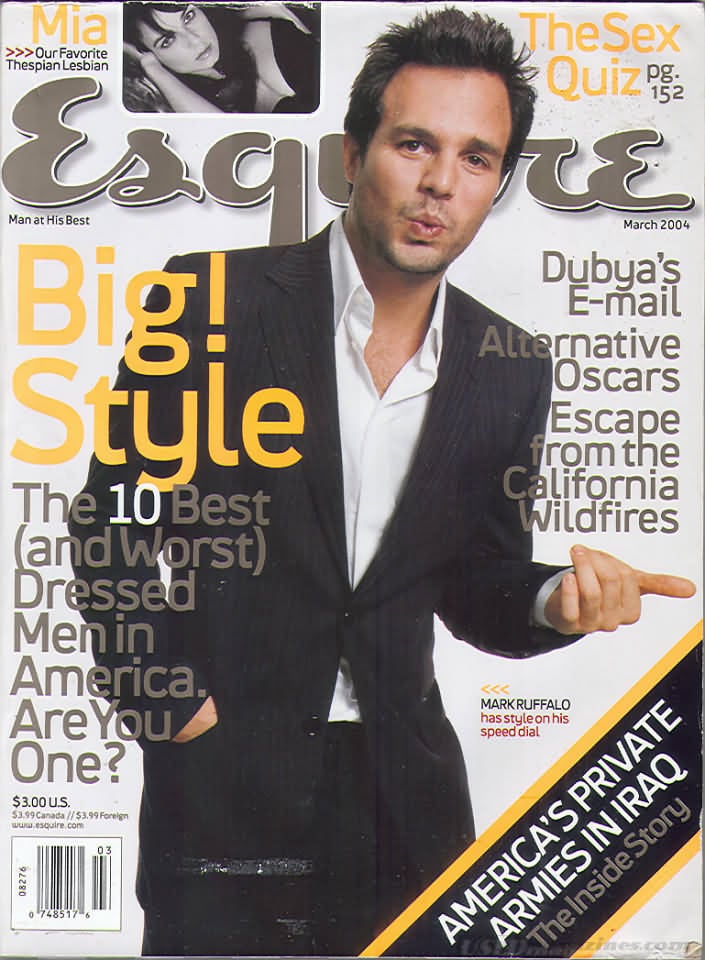 Esquire March 2004 magazine back issue Esquire magizine back copy Esquire March 2004 Men's Lifestyle Magazine Back Issue Published by Hearst Communications. Big Style The 10  Bestt (And Worst) Dressed Men In America. Are You One?.