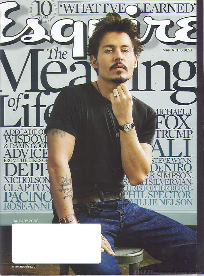 Esquire January 2008 magazine back issue Esquire magizine back copy Esquire January 2008 Men's Lifestyle Magazine Back Issue Published by Hearst Communications. A Decade Of Wisdom & Damn Good Advice From The Likes Of Depp Nicholson Clapton Pacino Roseanne.