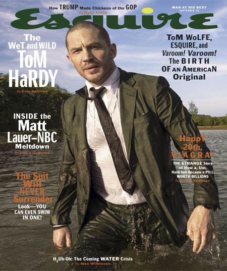 Esquire September 2018, , The Wet And Wild Tom Hardy By Eric Sullivan