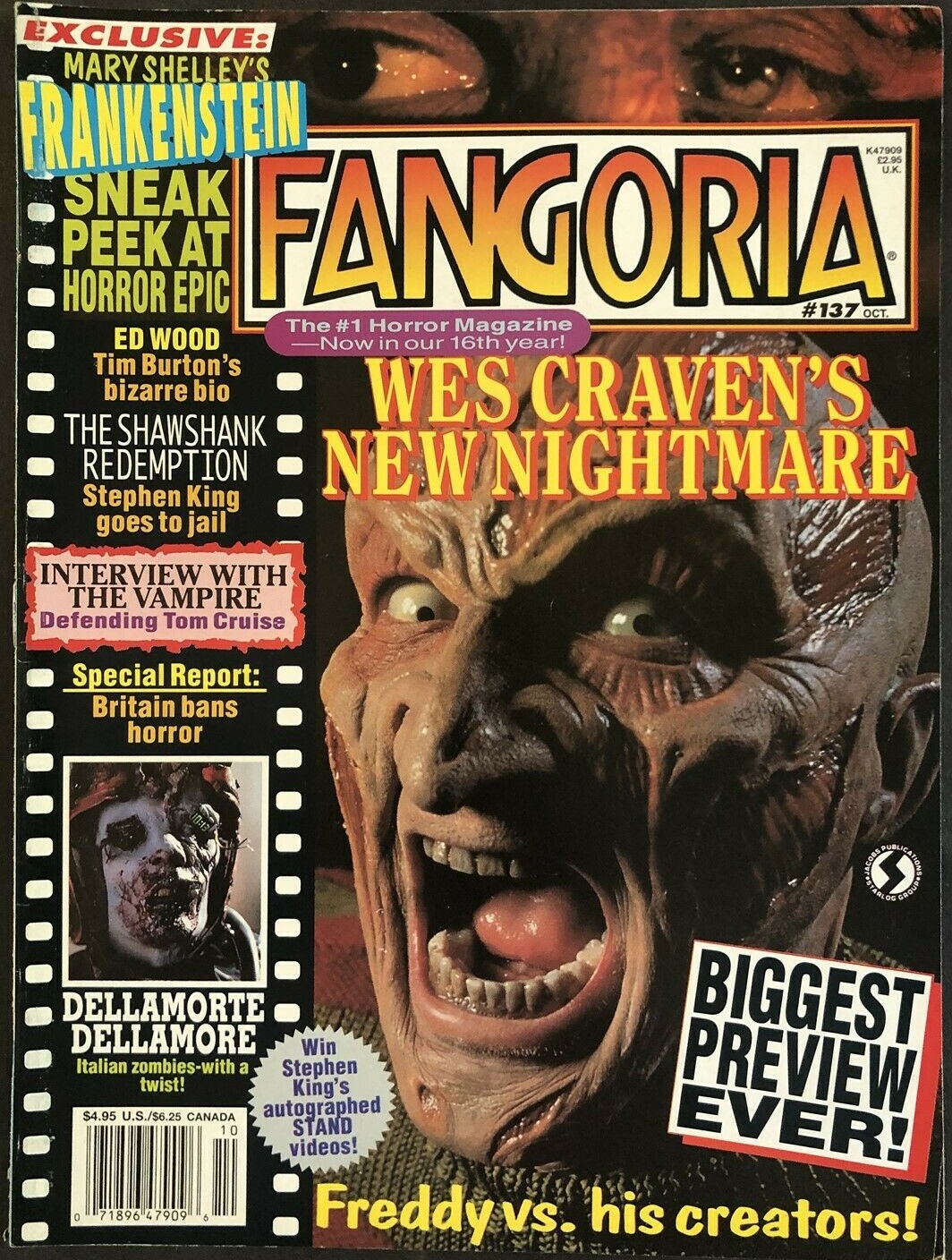 Fangoria # 137, October 1994 magazine back issue Fangoria magizine back copy 