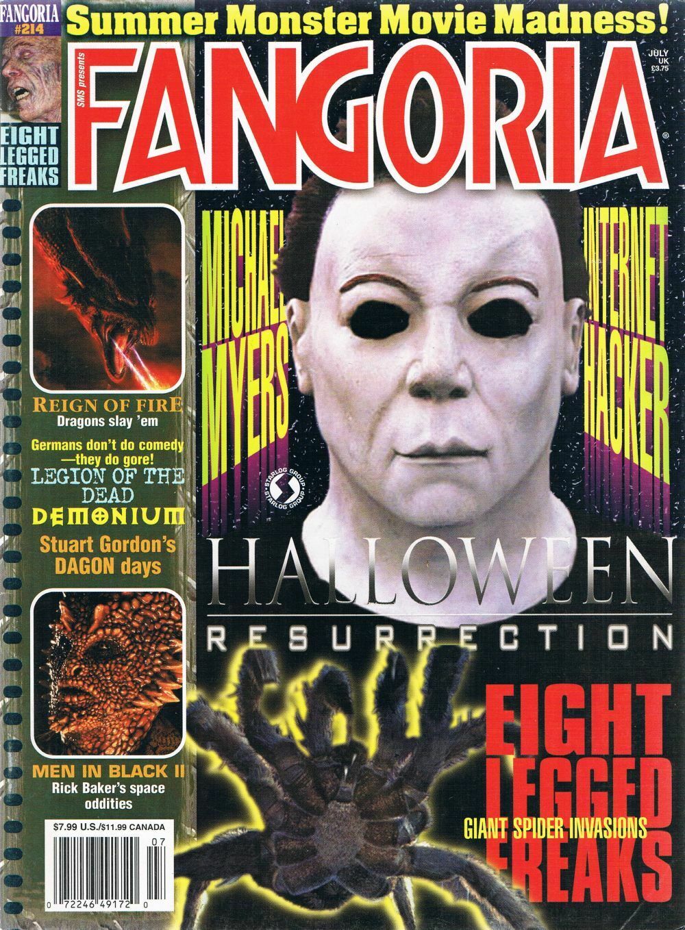 Fangoria # 214, July 2002 magazine back issue Fangoria magizine back copy 