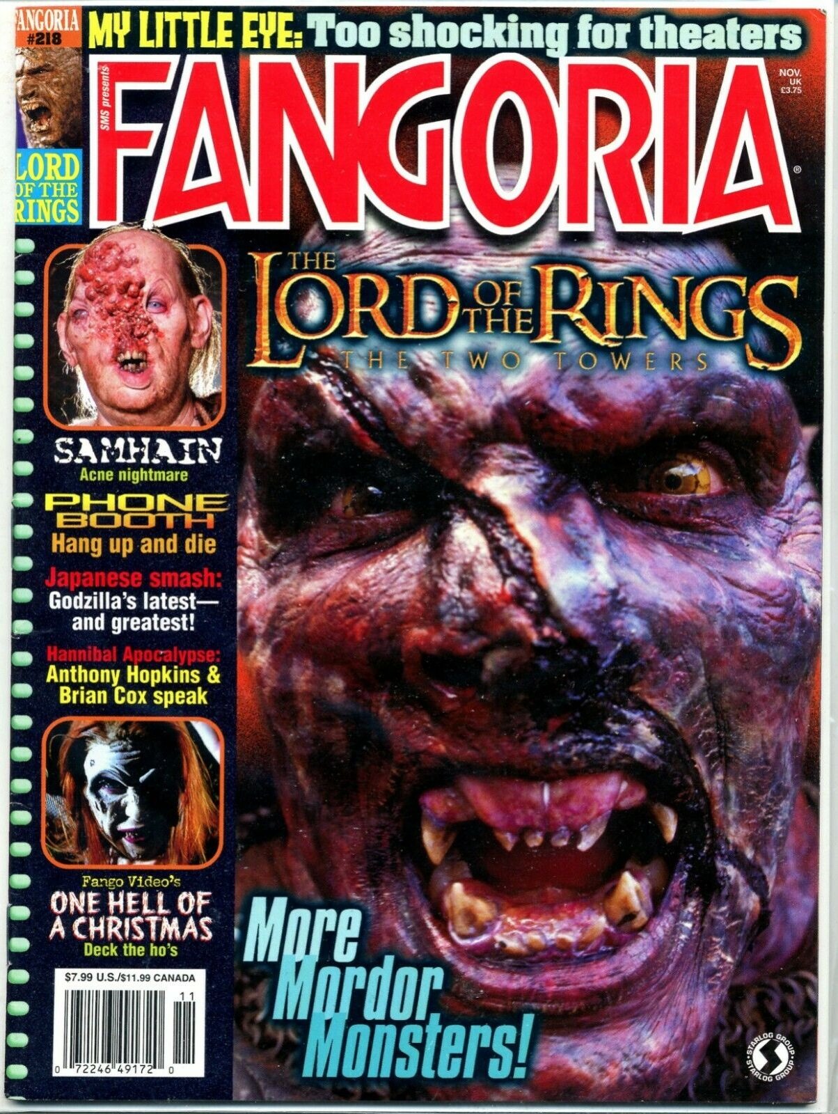 Fangoria # 218, November 2002 magazine back issue Fangoria magizine back copy 
