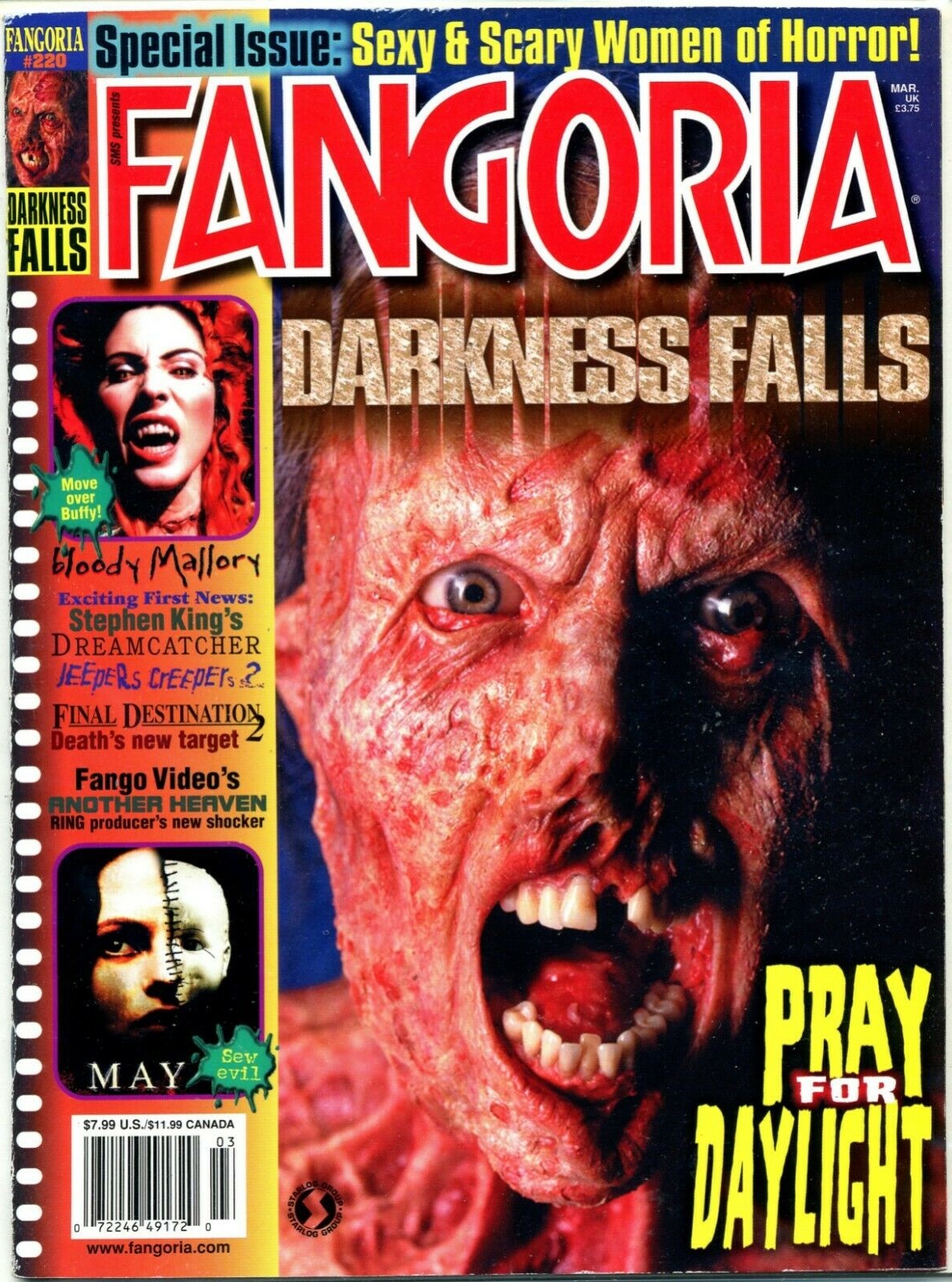 Fangoria # 220, March 2003 magazine back issue Fangoria magizine back copy 