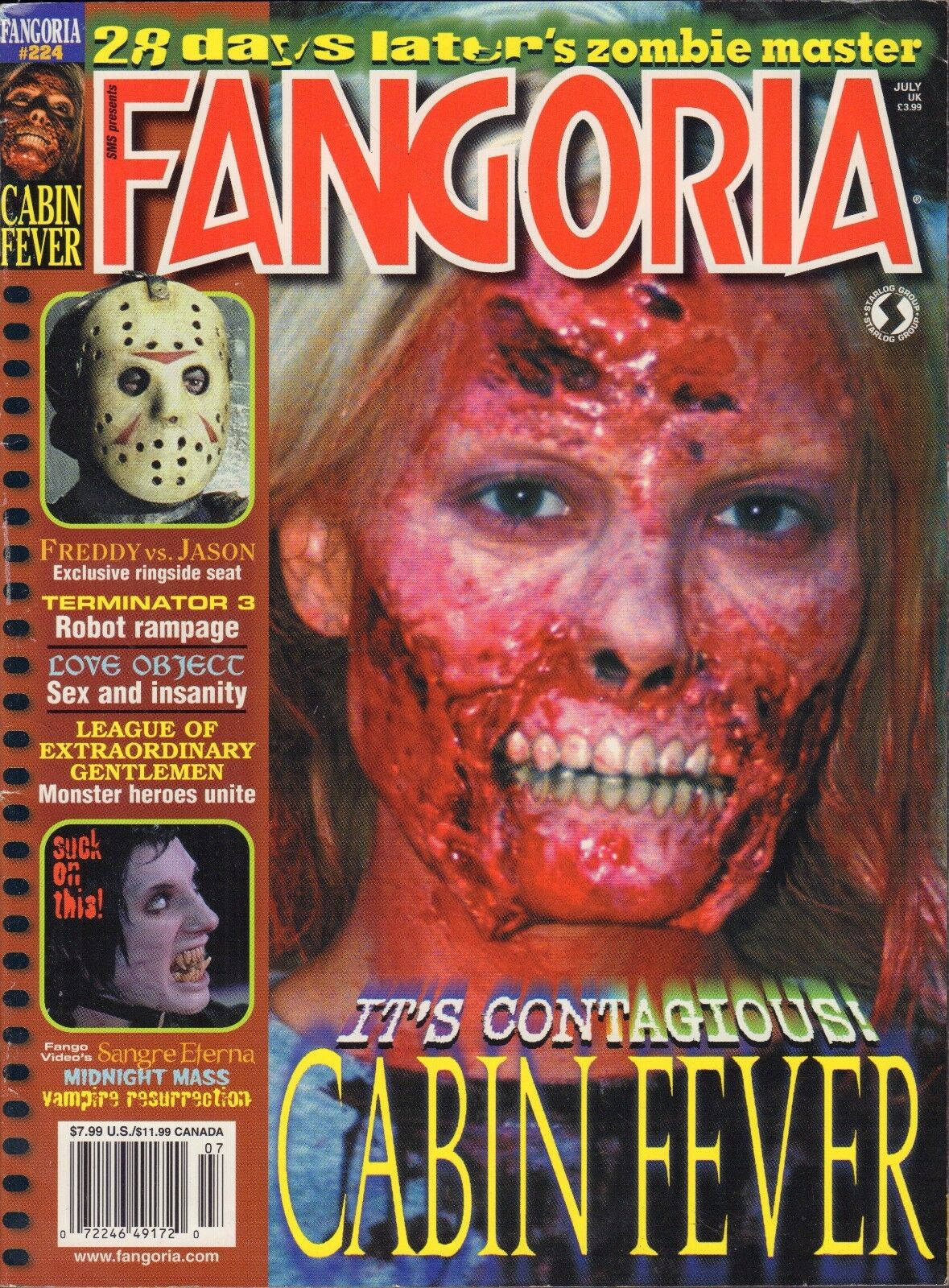 Fangoria # 224, July 2003 magazine back issue Fangoria magizine back copy 
