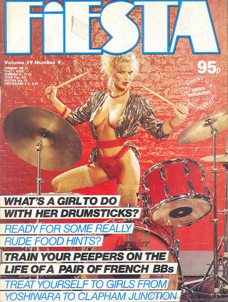 Fiesta Vol. 19 # 4 magazine back issue Fiesta magizine back copy Fiesta Vol. 19 # 4 British Softcore Pornographic Magazine Back Issue Published in the UK by Galaxy Publications Ltd. What's A Girl To Do With Her Drumsticks?.